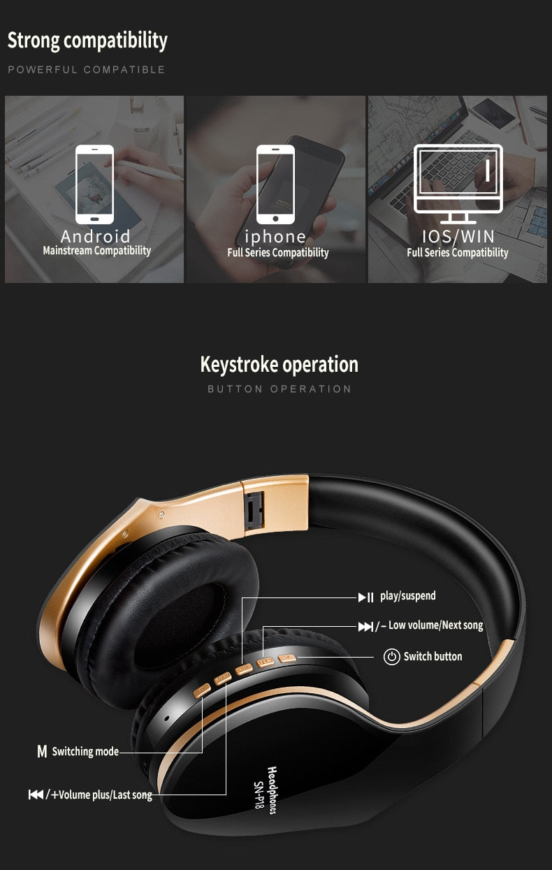 Foldable Wireless Bluetooth Headphones